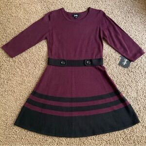 NWT~ Wine Red & Black Mod ‘60’s Inspired Sweater Dress; XL